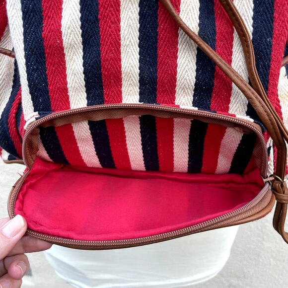 Vintage Y2K American Eagle Canvas Backpack Red White Blue Stripe display picture 2